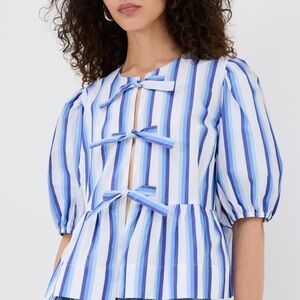 GANNI Striped Blue and White Women's Top